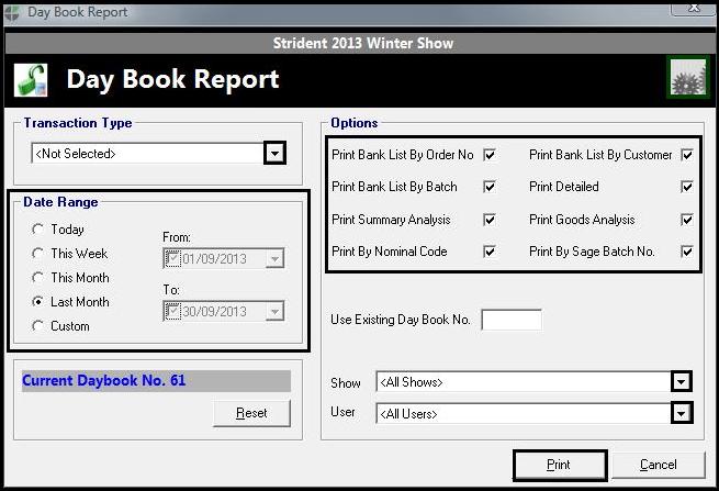 day book report display voucher passed for the